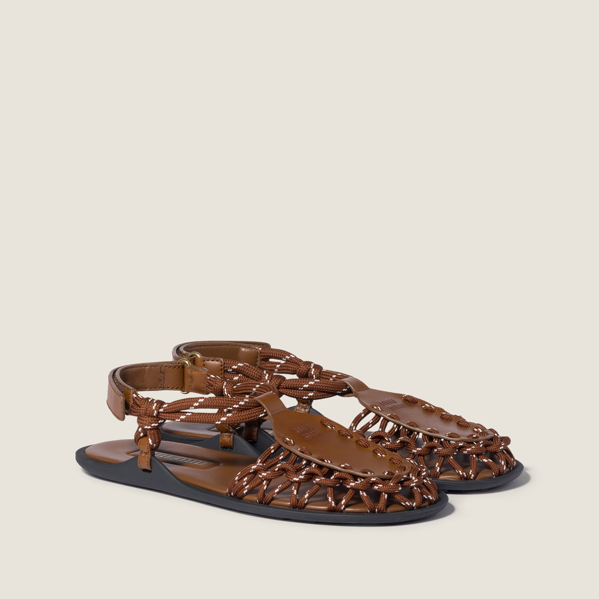 Miu Miu Leather And Cord Sandals Hazelnut Brown Tobacco Miu Miu Leather And Cord Sandals Hazelnut Brown Tobacco