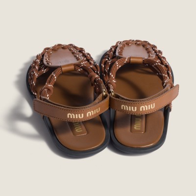 Miu Miu Leather And Cord Sandals Hazelnut Brown Tobacco Miu Miu Leather And Cord Sandals Hazelnut Brown Tobacco
