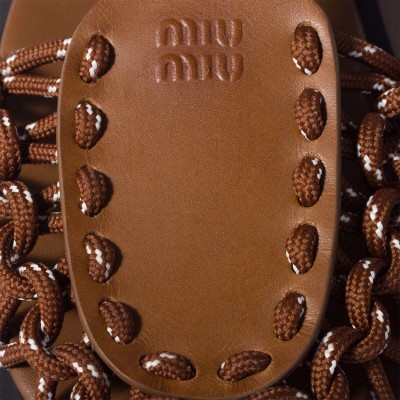 Miu Miu Leather And Cord Sandals Hazelnut Brown Tobacco Miu Miu Leather And Cord Sandals Hazelnut Brown Tobacco