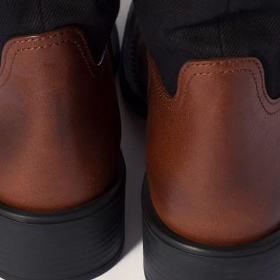 Miu Miu Leather And Drill Mid-Calf Boots Oak Brown Black Miu Miu Leather And Drill Mid-Calf Boots Oak Brown Black