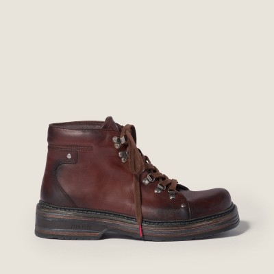 Miu Miu Leather Booties Coffee Miu Miu Leather Booties Coffee