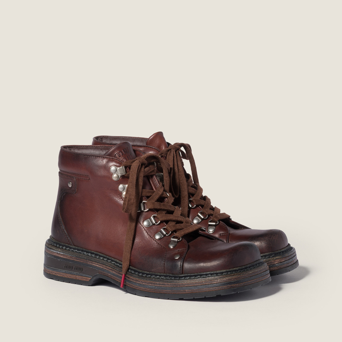 Miu Miu Leather Booties Coffee Miu Miu Leather Booties Coffee