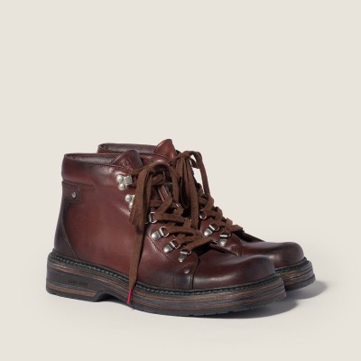 Miu Miu Leather Booties Coffee