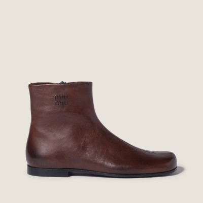 Miu Miu Leather Booties Dark Brown Miu Miu Leather Booties Dark Brown