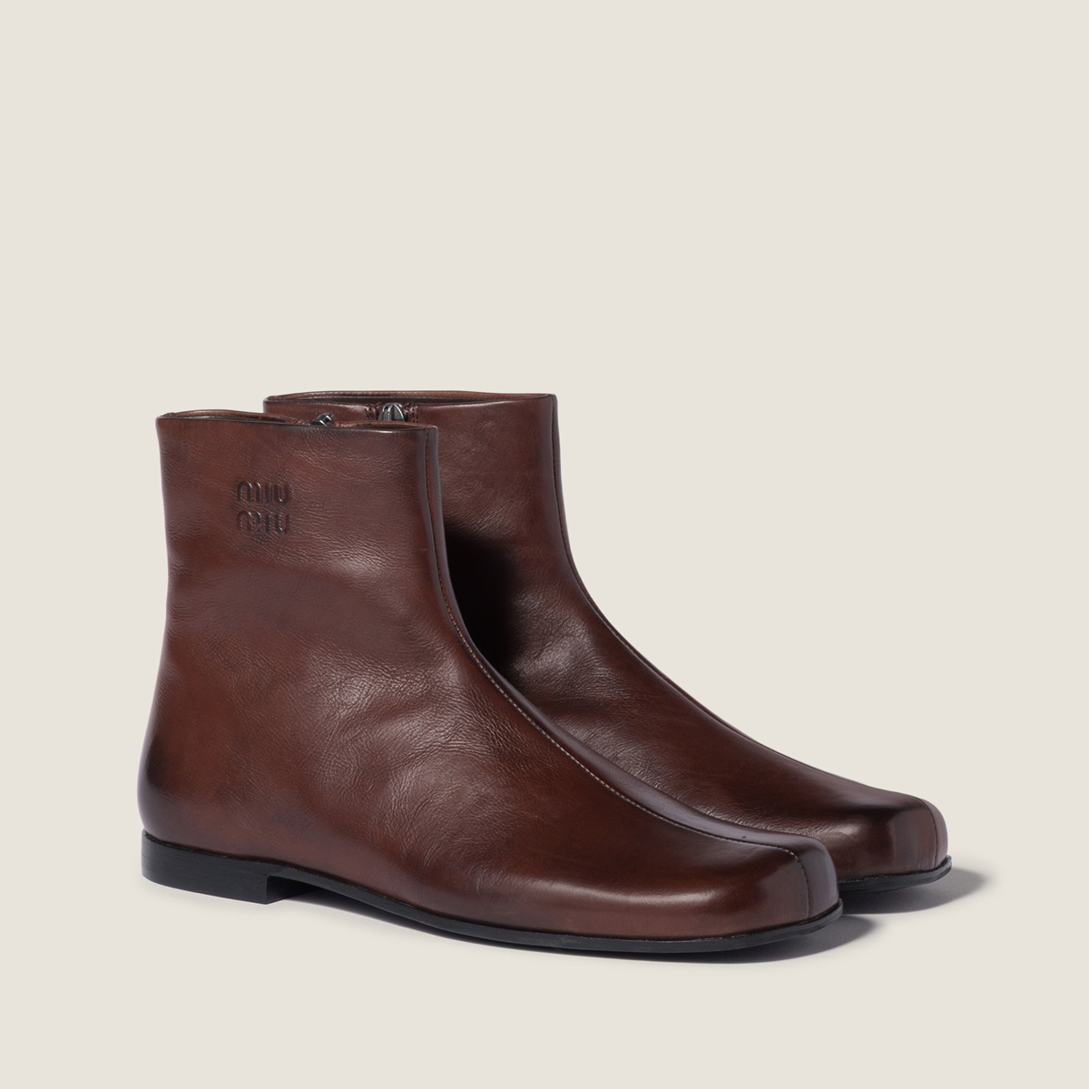 Miu Miu Leather Booties Dark Brown Miu Miu Leather Booties Dark Brown