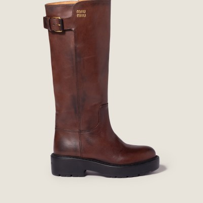 Miu Miu Leather Boots Coffee Miu Miu Leather Boots Coffee