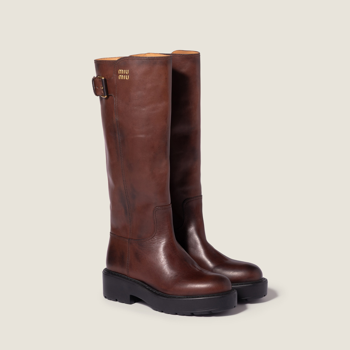 Miu Miu Leather Boots Coffee Miu Miu Leather Boots Coffee