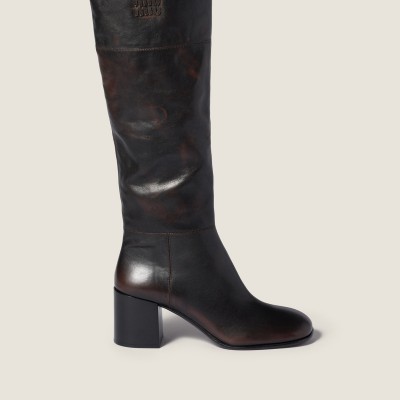 Miu Miu Leather Boots Dark Brown Miu Miu Leather Boots Dark Brown