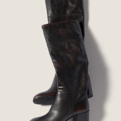 Miu Miu Leather Boots Dark Brown Miu Miu Leather Boots Dark Brown