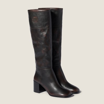Miu Miu Leather Boots Dark Brown