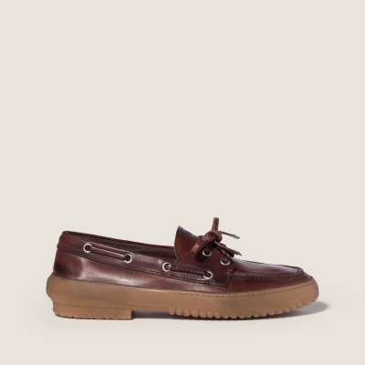 Miu Miu Leather Deck Shoes Coffee Miu Miu Leather Deck Shoes Coffee