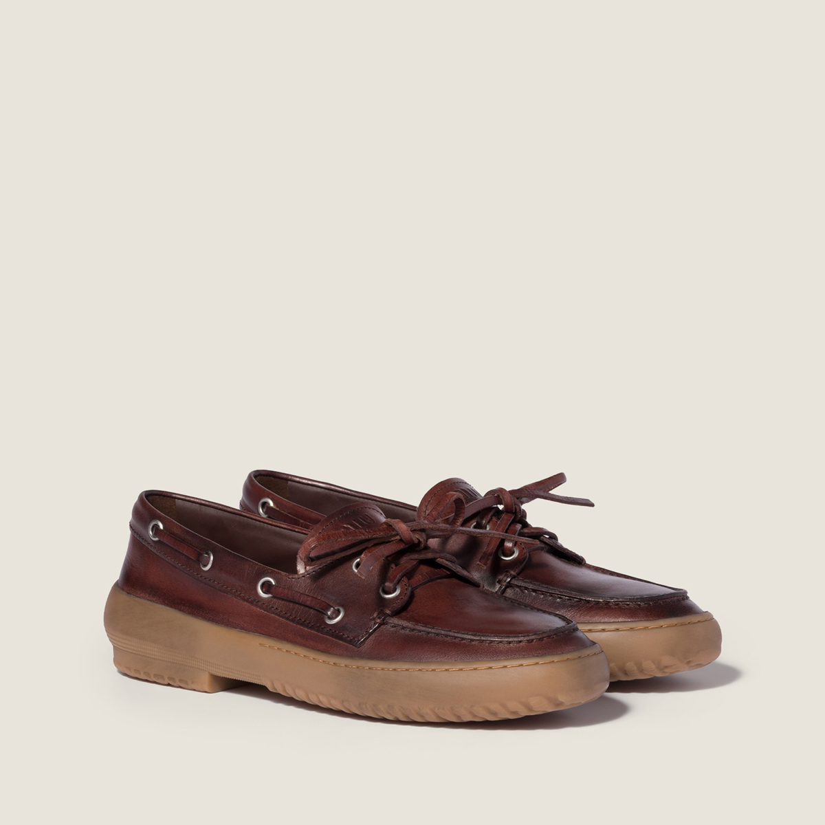 Miu Miu Leather Deck Shoes Coffee Miu Miu Leather Deck Shoes Coffee