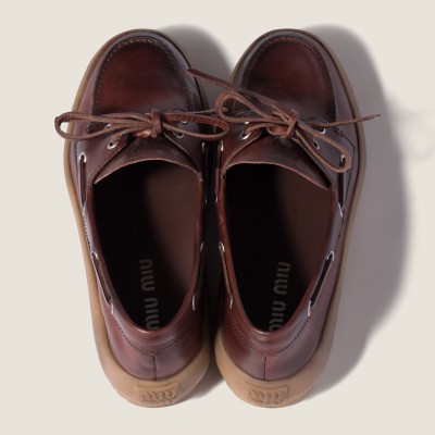 Miu Miu Leather Deck Shoes Coffee Miu Miu Leather Deck Shoes Coffee