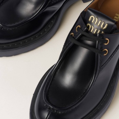 Miu Miu Leather Lace-Up Shoes Black Miu Miu Leather Lace-Up Shoes Black