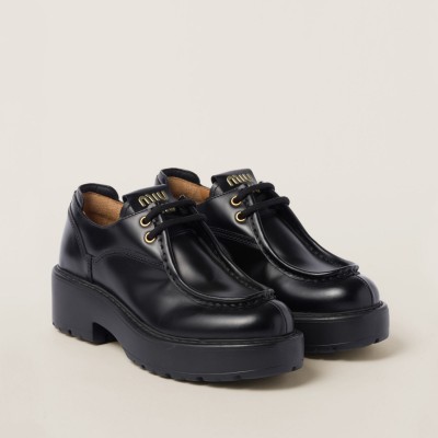 Miu Miu Leather Lace-Up Shoes Black Miu Miu Leather Lace-Up Shoes Black