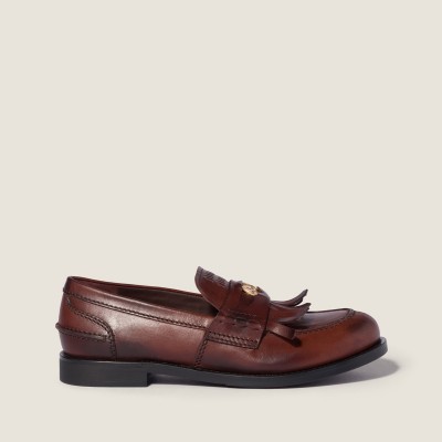 Miu Miu Leather Loafers Coffee