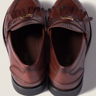 Miu Miu Leather Loafers Coffee