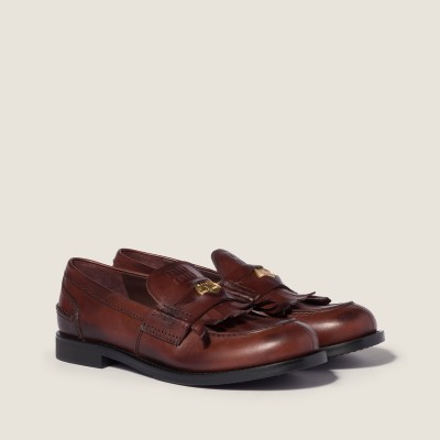 Miu Miu Leather Loafers Coffee Miu Miu Leather Loafers Coffee