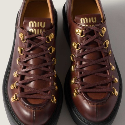 Miu Miu Leather Loafers Coffee