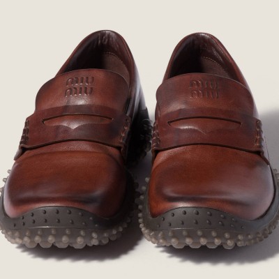 Miu Miu Leather Loafers Coffee Miu Miu Leather Loafers Coffee