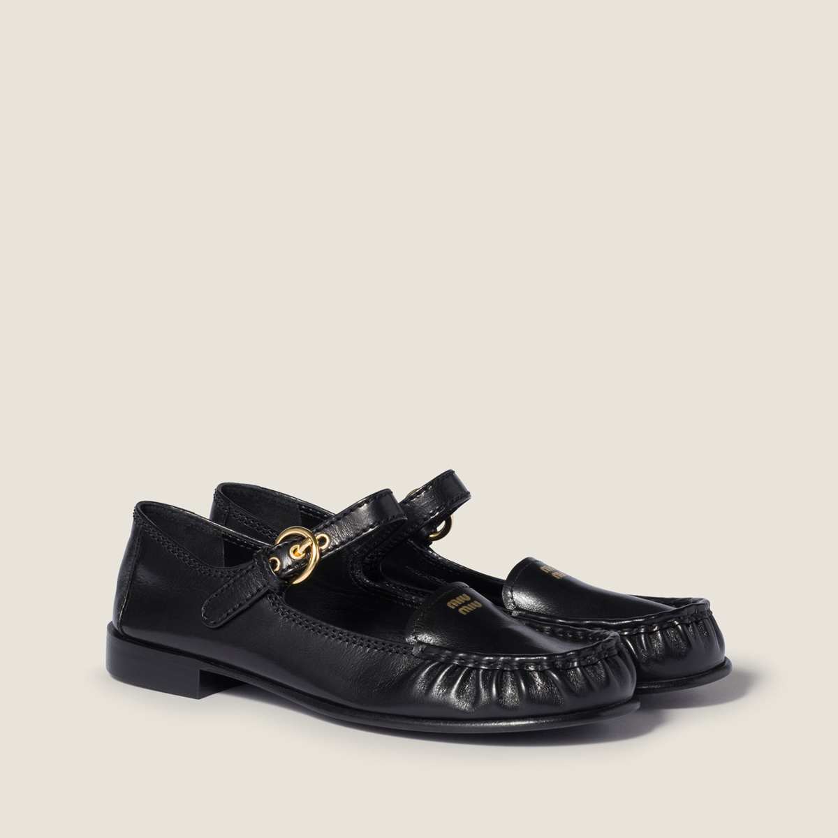 Miu Miu Leather Loafers With Strap Black Miu Miu Leather Loafers With Strap Black
