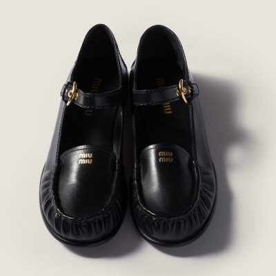 Miu Miu Leather Loafers With Strap Black Miu Miu Leather Loafers With Strap Black