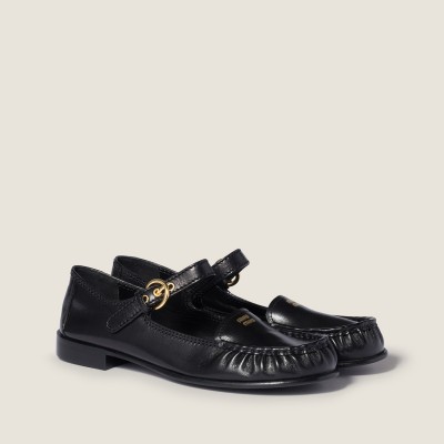Miu Miu Leather Loafers With Strap Black Miu Miu Leather Loafers With Strap Black