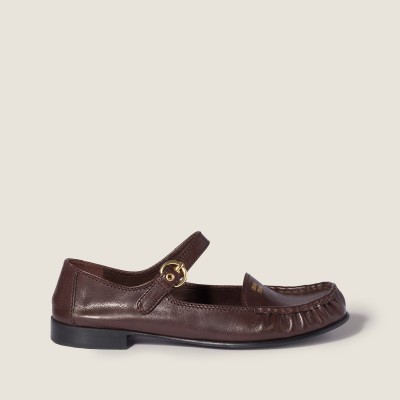 Miu Miu Leather Loafers With Strap Dark Brown Miu Miu Leather Loafers With Strap Dark Brown