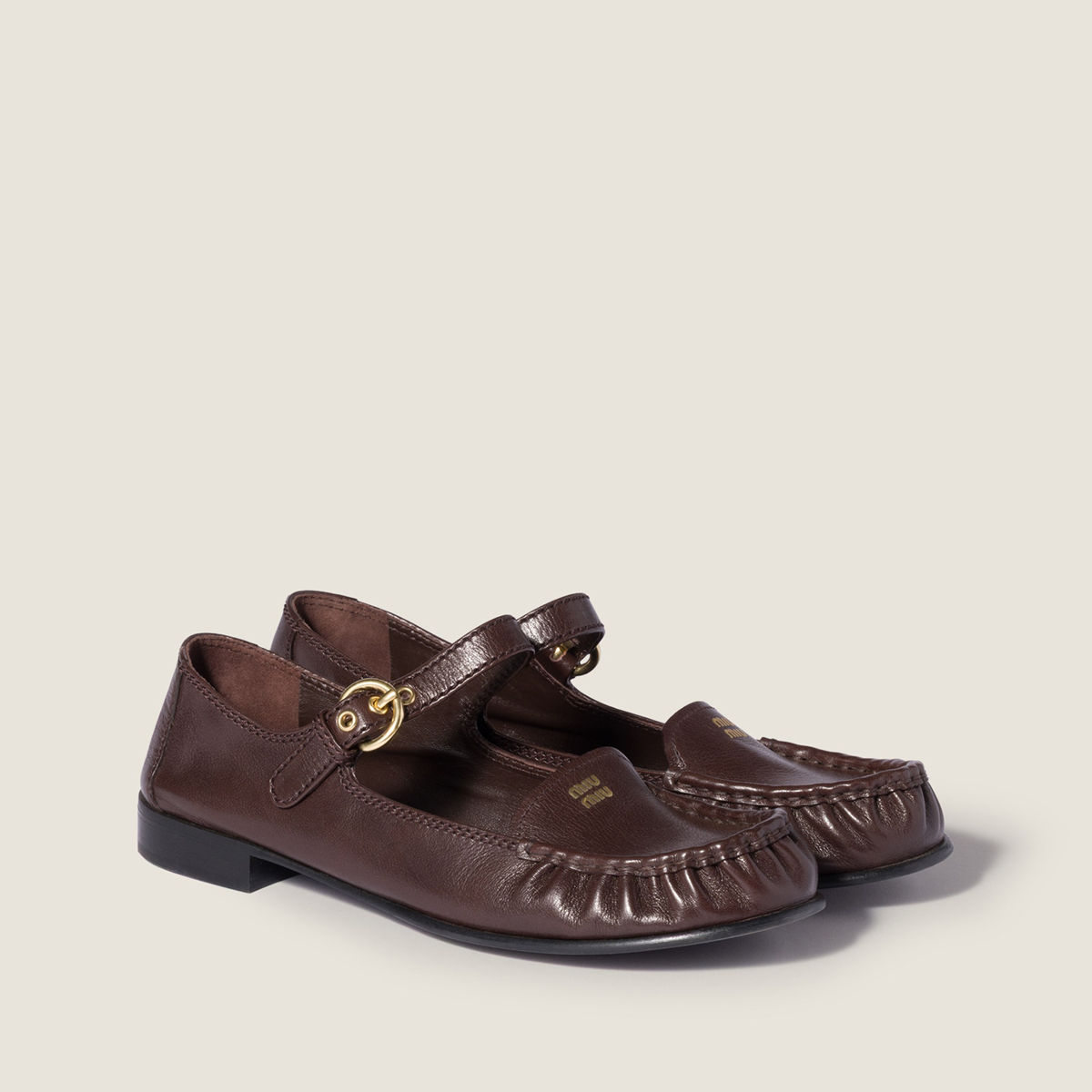 Miu Miu Leather Loafers With Strap Dark Brown Miu Miu Leather Loafers With Strap Dark Brown