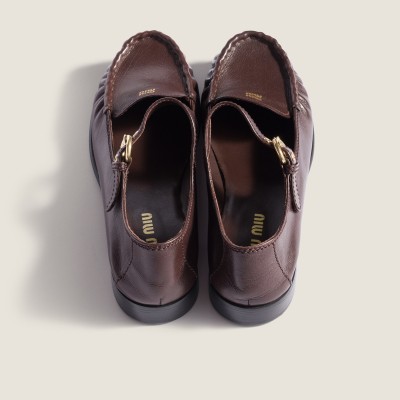 Miu Miu Leather Loafers With Strap Dark Brown Miu Miu Leather Loafers With Strap Dark Brown