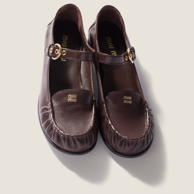 Miu Miu Leather Loafers With Strap Dark Brown Miu Miu Leather Loafers With Strap Dark Brown