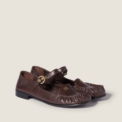 Miu Miu Leather Loafers With Strap Dark Brown Miu Miu Leather Loafers With Strap Dark Brown
