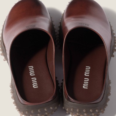 Miu Miu Leather Mules Coffee Miu Miu Leather Mules Coffee