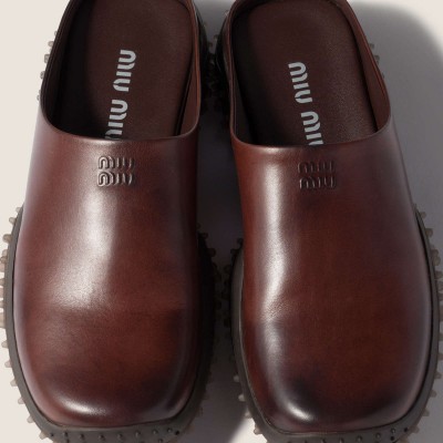Miu Miu Leather Mules Coffee Miu Miu Leather Mules Coffee