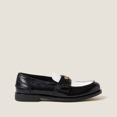 Miu Miu Leather Penny Loafers Black White Miu Miu Leather Penny Loafers Black White