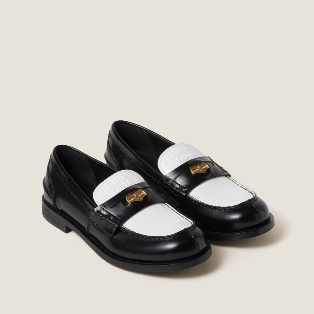 Miu Miu Leather Penny Loafers Black White Miu Miu Leather Penny Loafers Black White