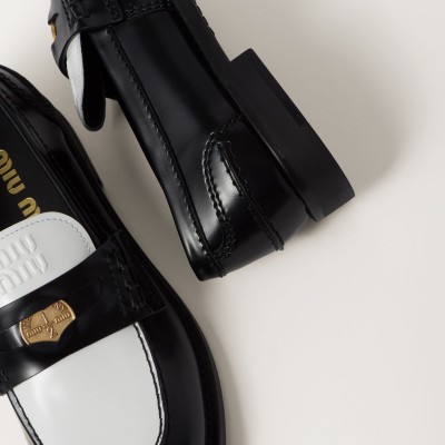Miu Miu Leather Penny Loafers Black White Miu Miu Leather Penny Loafers Black White