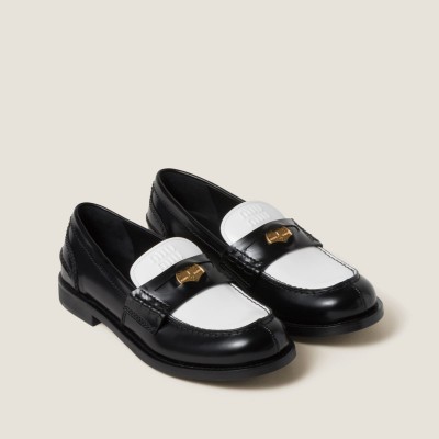 Miu Miu Leather Penny Loafers Black White Miu Miu Leather Penny Loafers Black White