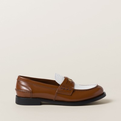 Miu Miu Leather Penny Loafers Cognac White Miu Miu Leather Penny Loafers Cognac White