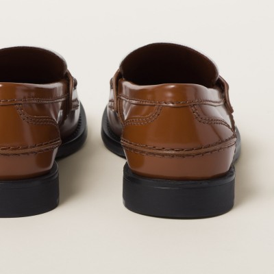 Miu Miu Leather Penny Loafers Cognac White Miu Miu Leather Penny Loafers Cognac White