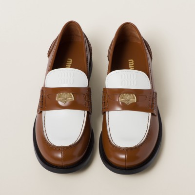 Miu Miu Leather Penny Loafers Cognac White Miu Miu Leather Penny Loafers Cognac White