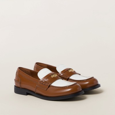 Miu Miu Leather Penny Loafers Cognac White Miu Miu Leather Penny Loafers Cognac White