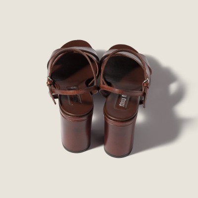 Miu Miu Leather Platform Sandals Coffee Miu Miu Leather Platform Sandals Coffee