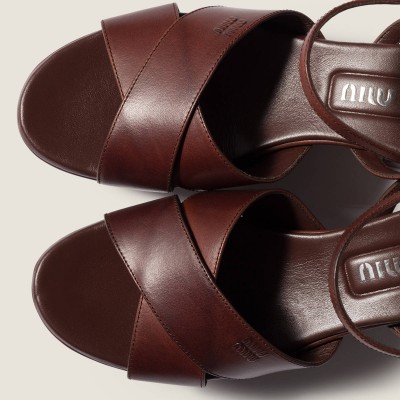 Miu Miu Leather Platform Sandals Coffee Miu Miu Leather Platform Sandals Coffee