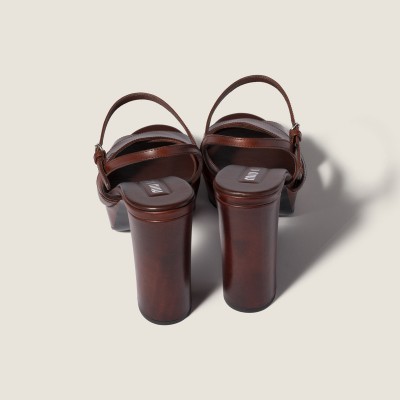 Miu Miu Leather Platform Sandals Coffee Miu Miu Leather Platform Sandals Coffee