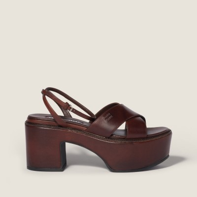 Miu Miu Leather Platform Sandals Coffee Miu Miu Leather Platform Sandals Coffee