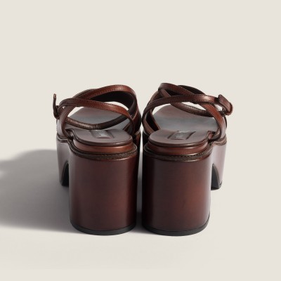 Miu Miu Leather Platform Sandals Coffee Miu Miu Leather Platform Sandals Coffee