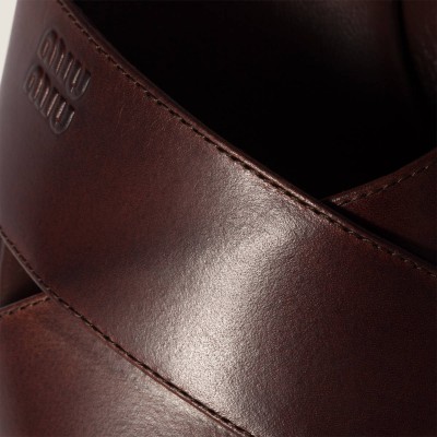 Miu Miu Leather Platform Sandals Coffee Miu Miu Leather Platform Sandals Coffee
