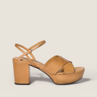 Miu Miu Leather Platform Sandals Honey Miu Miu Leather Platform Sandals Honey