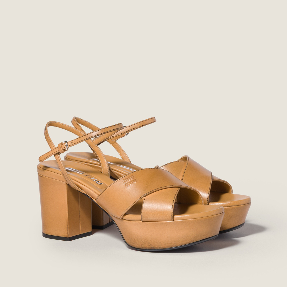 Miu Miu Leather Platform Sandals Honey Miu Miu Leather Platform Sandals Honey